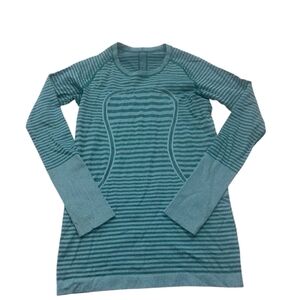 lululemon athletica Swiftly Tech  Womens Green Long Sleeve Striped Top. 8